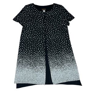 VTG VIRGO II Black White Polka Dot Overlay Short Sleeve Dress Women's Size 16